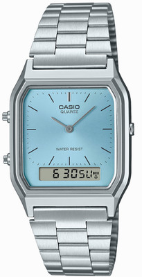 Casio AQ-230A-2A1MQY Vintage Ana-Digi Unisex Watch Light Blue Dial Steel Band WR