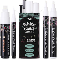 - White Chalk Markers, 4 Pcs, Assorted Size, Liquid Chalk Pen for Chalkboards