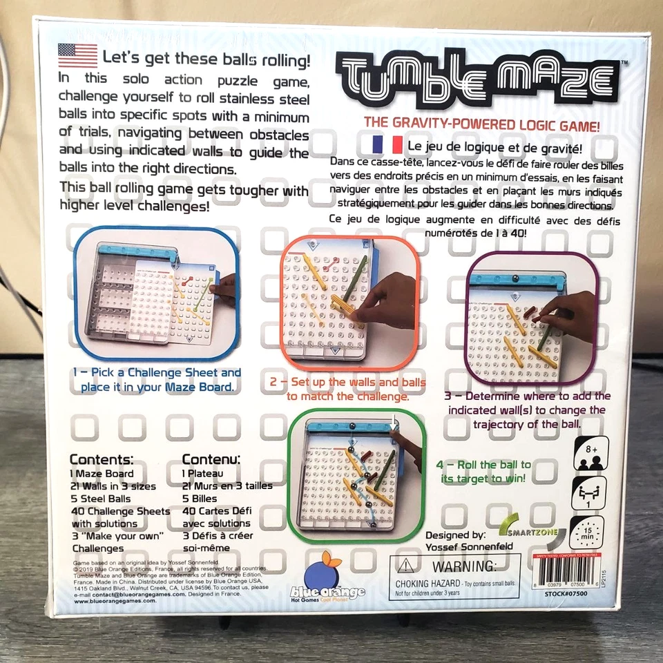 Tumble Maze Gravity Logic Game New Blue Orange 40 Challenge Sheets Family Puzzle - Image 4 of 4