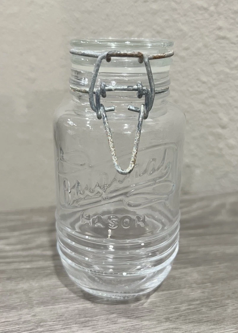 Original Mason Glass Storage Jar Vintage Wire Closure 5”x2.5” Americana