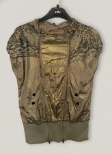 Women's Metallic Gold Sleeveless Hooded Top with Lace Print Detail