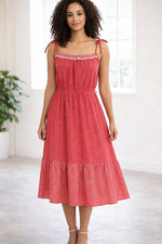 VTG 80's Tiered Spaghetti Strap Summer Dress Sundress Polkadots Red Cottagecore