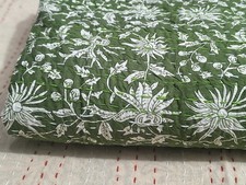 Indian King Size Hand Block green print kantha Handmade Quilt Bedspread Blanket