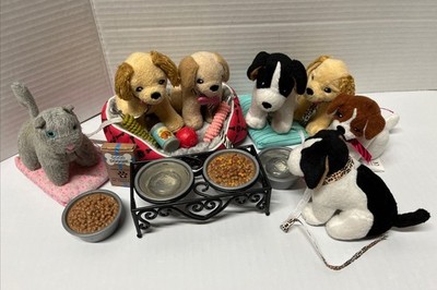 Battat OG Plush Pets, Cat, Puppy Dogs, W/Leashes, Beds, Food, Water,Toys Lot B1