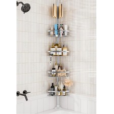 Rustproof Shower Corner Caddy Shelf for Bathroom Tension Pole Organizer with ...