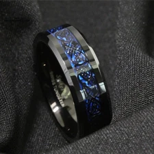 6mm Men Blue Dragon Tungsten Carbide Ring No Stone Wedding Ring Size 8.5/11.5/13