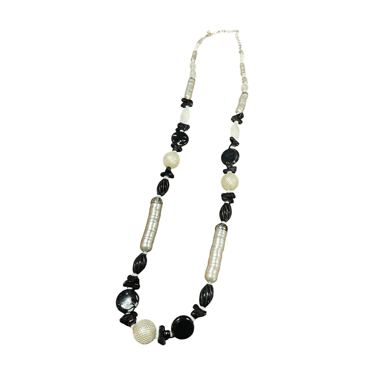 Chico's Statement Beaded Necklace Black Silver Ch… - image 1