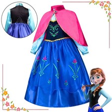 Frozen Anna Costume Girls Princess Party Dress with Cape Kids Cosplay OutfitGift