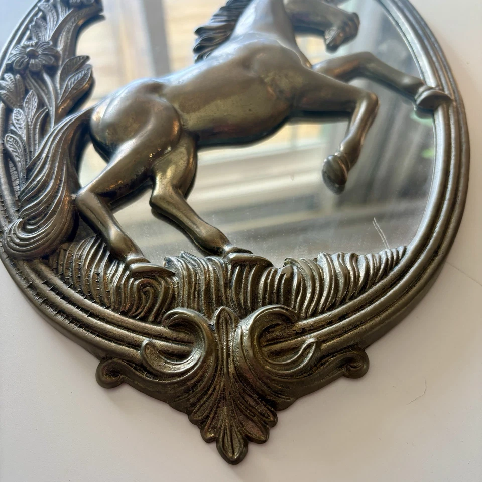 Espejo vintage MidCentury de latón macizo con diseño floral - muy... Foto 4 de 4