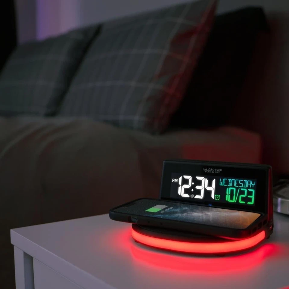 Digital Alarm Clock Qi-Certified Wireless Charging Glowing Light Base USB Port - Image 2 of 4
