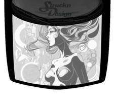 Gray Abstract Drawing Beautiful Woman Truck Hood Wrap Vinyl Car Graphic Decal