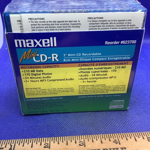 Maxell 10 PK Mini CD-R 3" Recordable 24 min 210 MB Blank Compact Discs NEW S24 - Bild 2 von 2