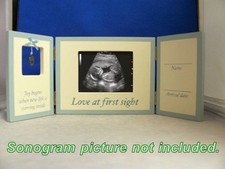 3-PART HINGED SONOGRAM FRAME "LOVE AT FIRST SIGHT" NIB LIGHT TEAL BLUE UNISEX