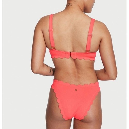 Victoria’s Secret 2 Piece Swimsuit Scalloped Trim Coral Swim Brazilian Bikini M - Picture 2 of 6