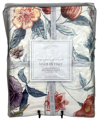 Tessitura Toscana Telerie Queen Duvet Set Reversible Floral Italy Cotton Sateen