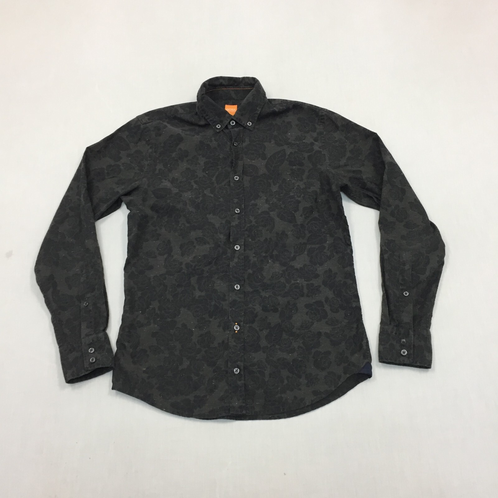 Camisa Hugo Boss Para Hombre Mediana Abotonada Manga Larga Floral Gris 100 Algodón (M)