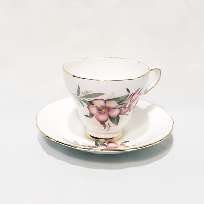 Royal Kendall Fine Bone China England Tea Cup and Saucer Pink Flowers Leaves