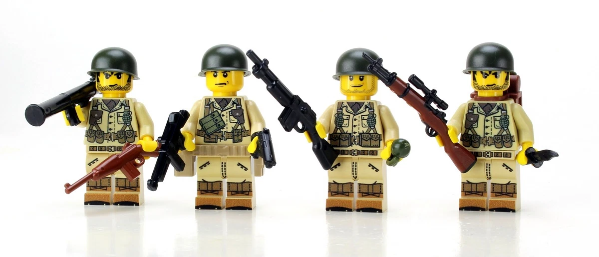 US WWII Squad Army Minifigure Soldiers made with real LEGO® minifigures