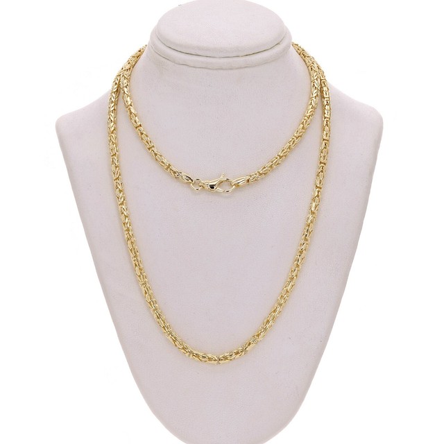 Italian 14k Yellow Gold Solid Round Byzantine Chain Necklace 26" 3.5mm