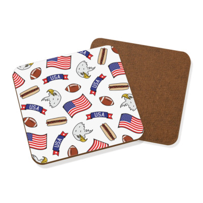 4er-Set Untersetzer Mit USA-Flagge – Hartholz, 8,9x8,9 Cm, Patriotisches Geschenk