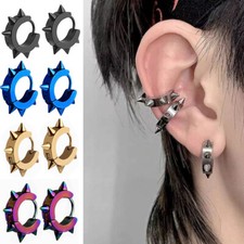 Fashion Mens Women Punk Hip Hop Stainless Steel Spike Ear Stud Hoop Earring