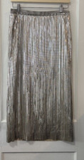 NWT Anthropologie Maeve Silver Pleated Elastic Waist Lined Midi Skirt, Size US 4