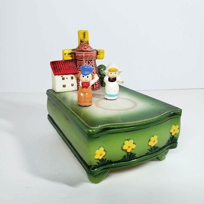 Vintage Music Box Dutch Children Windmill Plays Tip Toe Through