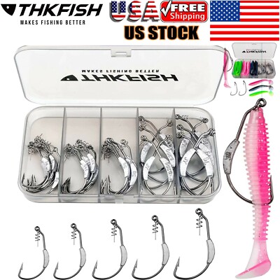 THKFISH Fishing Hooks Weighted Swimbait Hooks Jig Heads with Twist Lock 5 Sizes