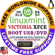 Linux MINT 21.2 USB VICTORIA XFCE 64-Bit Live Boot, Full Install for MAC, PC
