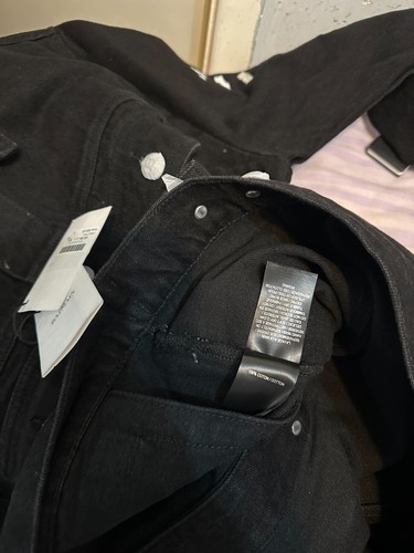 Chaqueta de motociclista Balmain para hombre negra con logotipo de mezclilla en brazo y parte trasera de cuero con estampado de logotipo £800 - Imagen 9 de 9