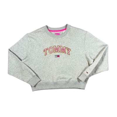 TOMMY JEANS Hilfiger Embroidered Big Logo Spellout Cropped Sweatshirt Damen M