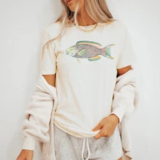 Fish Graphic Tee Retro Style Ocean Shirt Gildan Softstyle