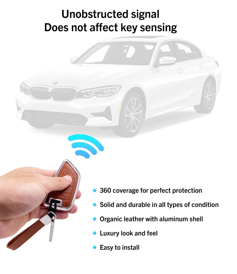 Cubierta Llavero Coche BMW Carcasa Cuero y Aluminio con Llavero Protección Completa Foto 3 de 4
