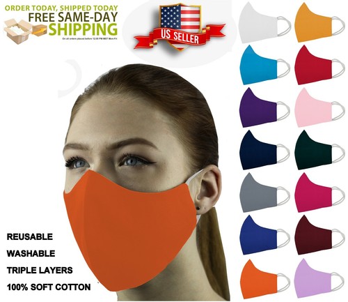 5 Face Masks Set in 3 sizes Triple Layers 100% Cotton Washable Reusable W/Pocket - Picture 84 of 101