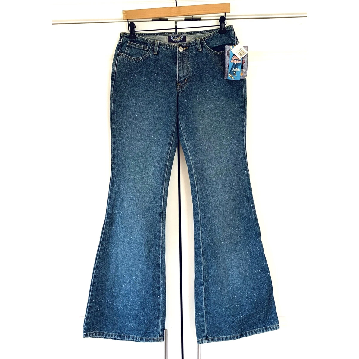 Vintage Y2K Jeans Angels Low Rise Flare Glitter Sparkle Denim Dead stock Size 7