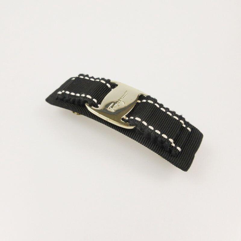 Salvatore Ferragamo Vara Barrette Hair Clip Black Gold Tone  display picture 1