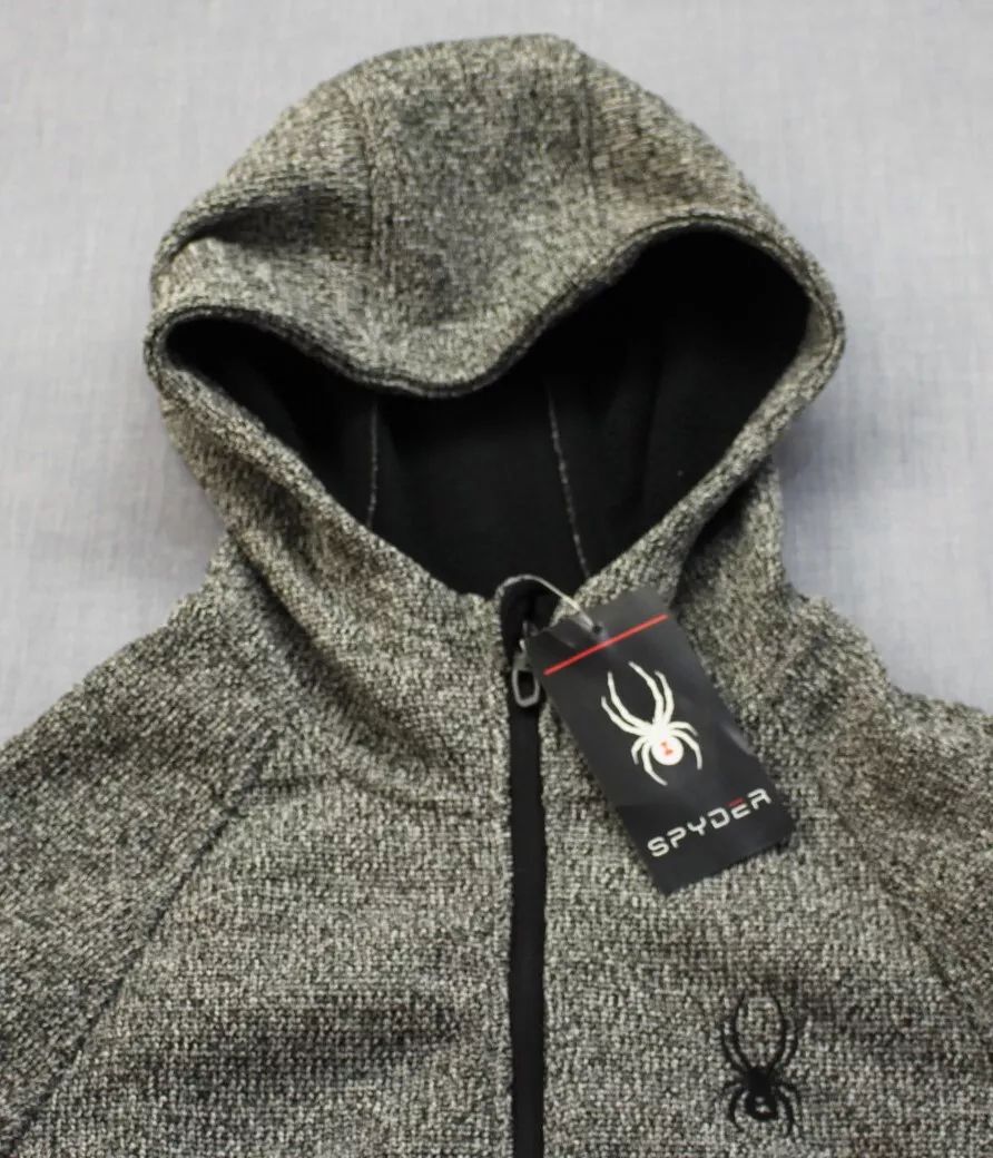 Spyder Logo Mens Gray Black Full Zipper Soft Shell Hooded Jacket