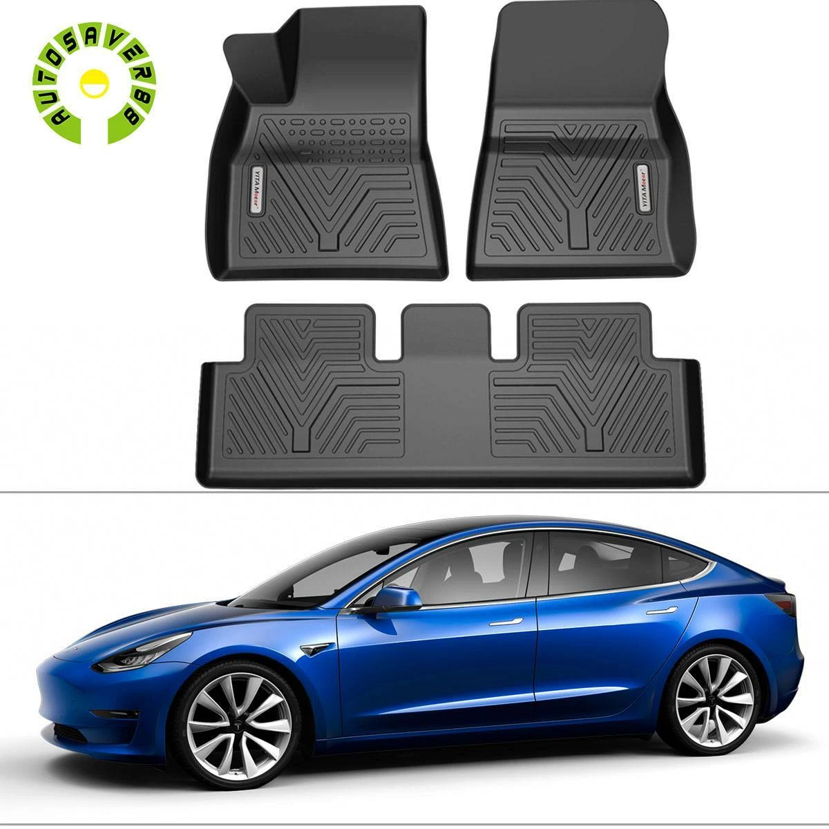 Floor Mats for 2017-2023 Tesla Model 3 Black Protector 3pcs All Weather  Liners