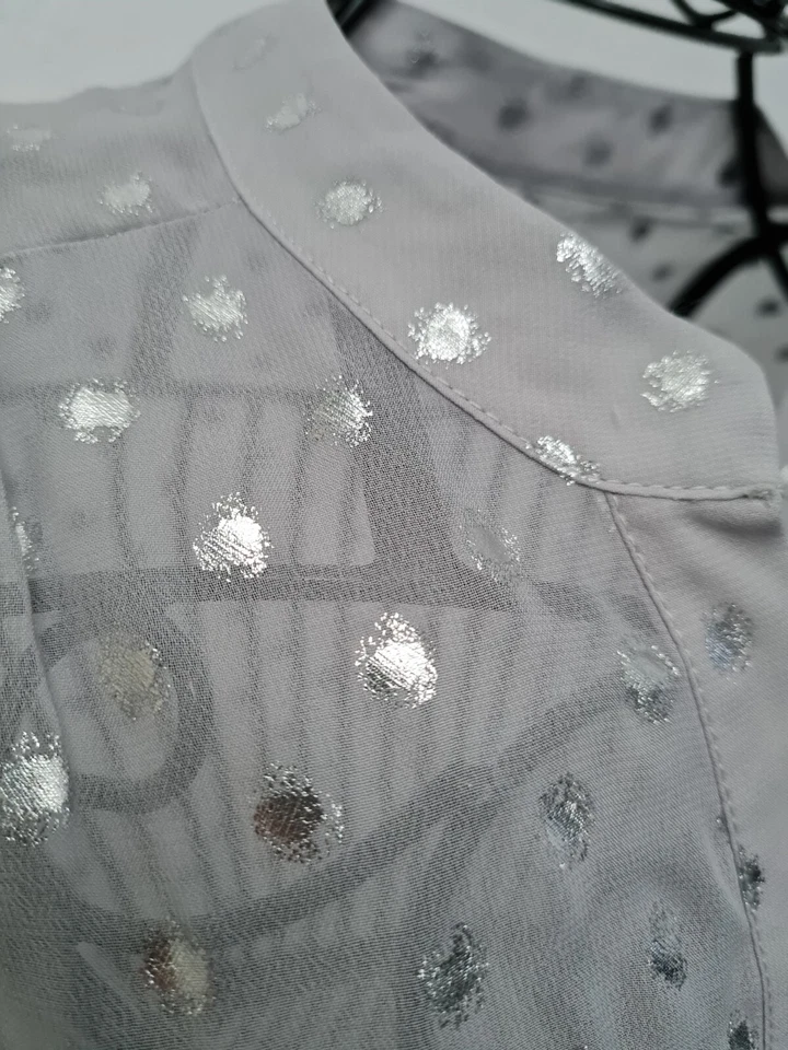 Blusa Ralph Lauren Gris Transparente Brillo Brillo Reino Unido 4 Seda  Foto 3 de 4