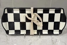 Set 2 Checkered 15” BLACK WHITE Melamine Serving Trays Shiny Finish Platter Tray