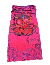 Knitro LOVE KILLS Rare Y2K Crystal Pink Tube Dress Made in USA One Size Clubwear