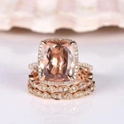 Lab Created Morganite 14K Rose Gold Plated 2Ct Cushion Wedding Bridal Set Ring