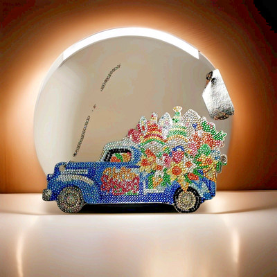 EASTER Truck with Spring Flowers Gnomes Finished Diamond Art Wall Window Hanging