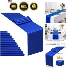 12 Pcs Royal Blue Satin Table Runner 12 x 108 inches Long, Bright Smooth Sati...