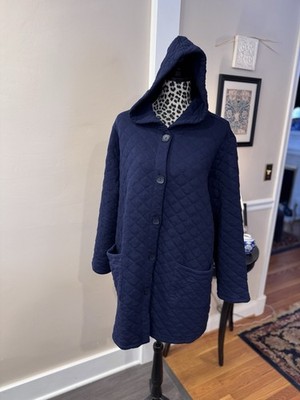 Susan Graver Weekend Hooded Jacket Women's Quilted Navy Blue Knit 2X Button