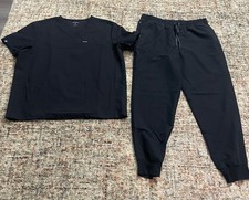 Jaanuu Black Women s Scrub Set 2-Piece Top w/3 Pockets Jogger Pants size L