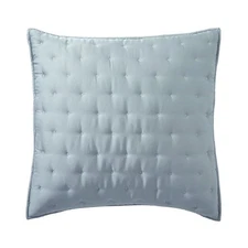 Pottery Barn Tencel Quilted EURO Pillow Sham Cover Riviera Blue Satin Weave NEW