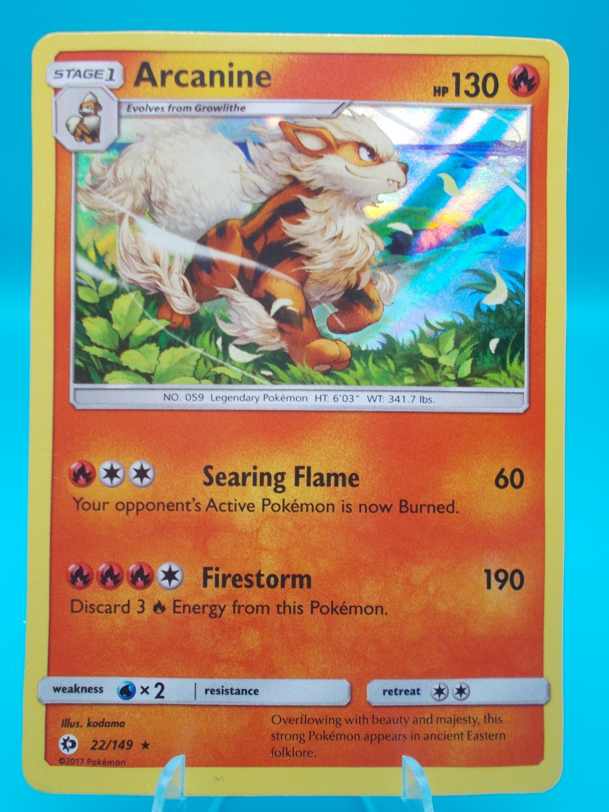 Arcanine 22/149 Sun & Moon Base Set Pokémon TCG Holo Lightly Played