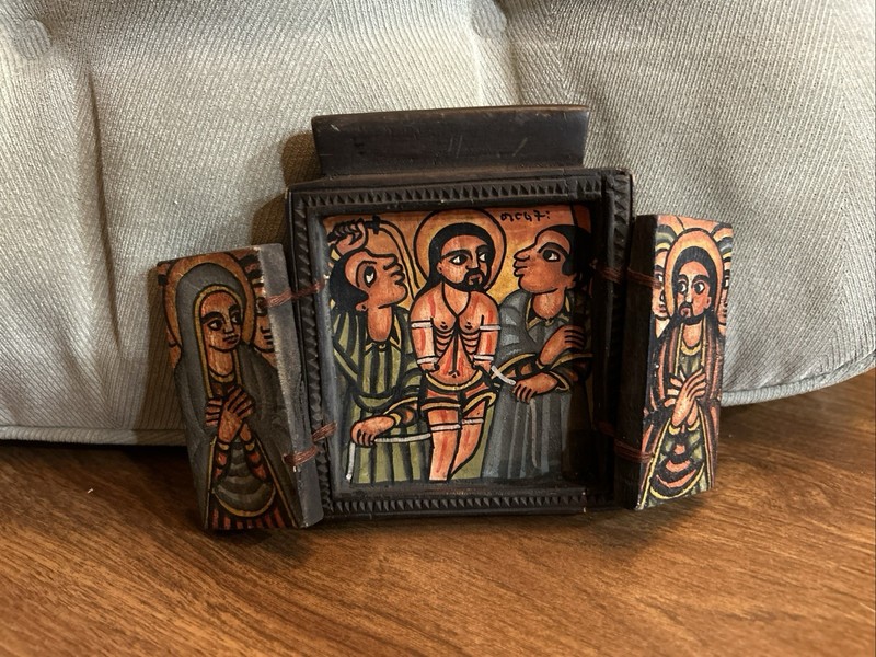Ethiopian Orthodox Wooden Icon Hand Painted African Art Christian Signed Jesus