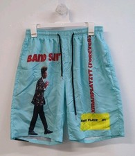 All Over Graphic Print Elastic Waist Drawstring Swimwear Short Small Sky Blue
